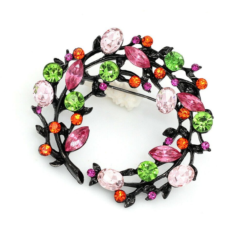 Large Crystal Leaf Flower Wreath Brooch NWT - Picture 3 of 4